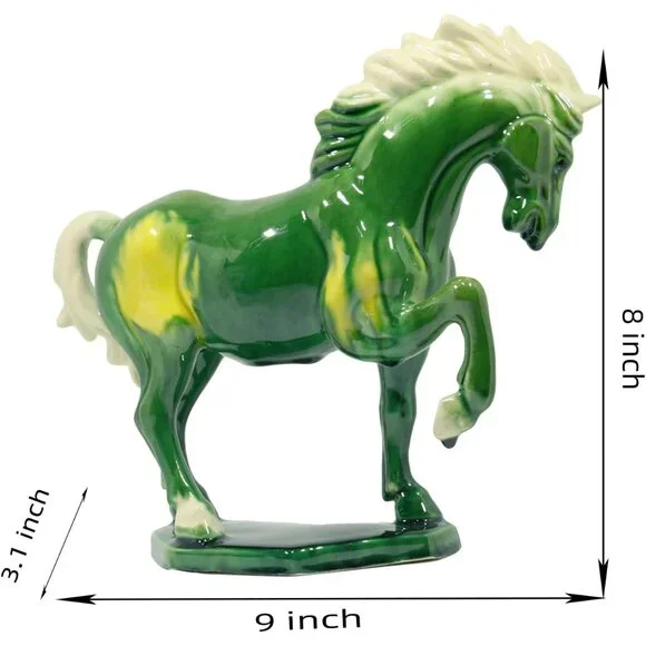 Ceramic Horse Sculpture 8 inch Hand Made Tang Tri-Color Cultural Art Piece Green - Picture 2 of 6